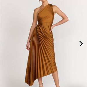 Pleated Dress (Brown) Wedding guest